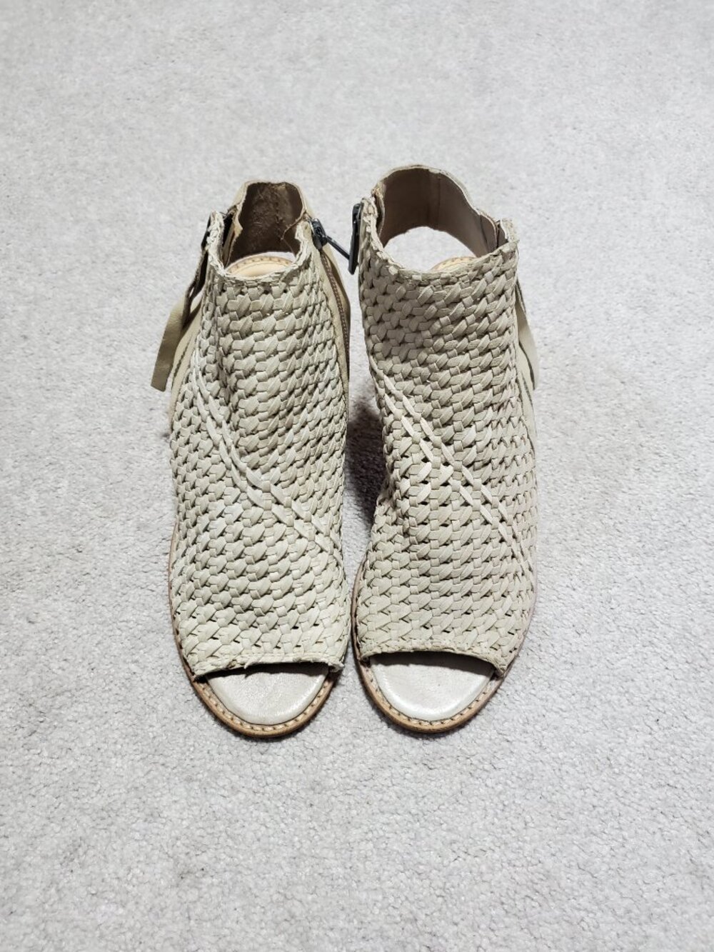 SAM EDELMAN Cooper Woven Leather Sandals Shoeties Cream Sz 8 Peep Toe Heel - Picture 2 of 13